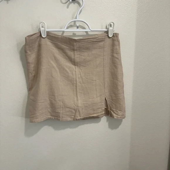 Lulus Double Digits Beige Linen Mini Skirt and halter top set - Picture 5 of 7